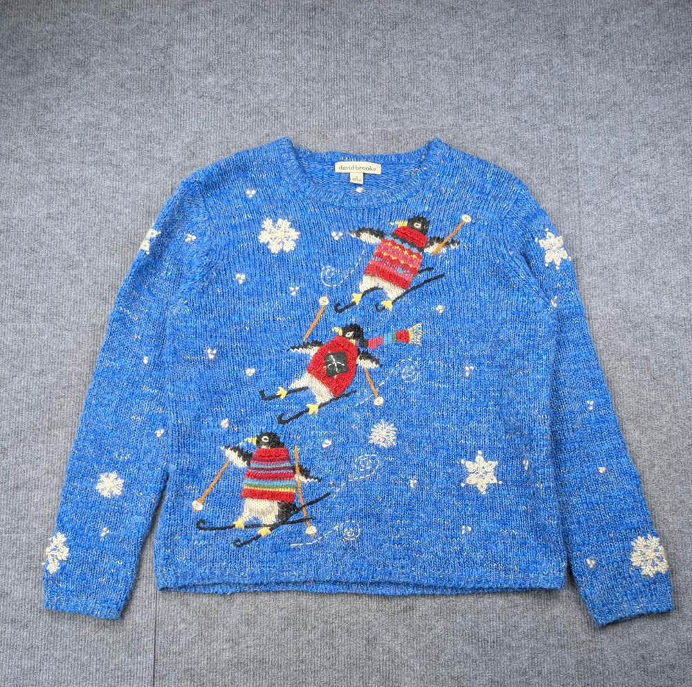 Vintage David Brooks Sweater Womens XL Penguin Novelty Ski Winter Snow Funny